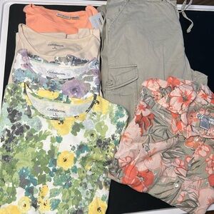 Lot Columbia Pants and Croft & Barrow Floral Solid Tops t shirts blouse tan